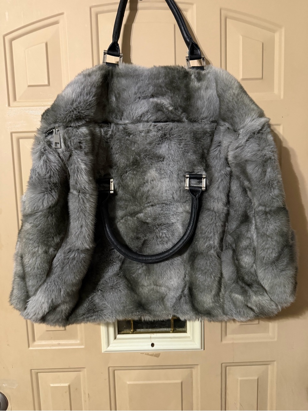 Gray Faux Fur with black handles
**large enough for a gym, travel or laundry bag - Picture 4 of 5